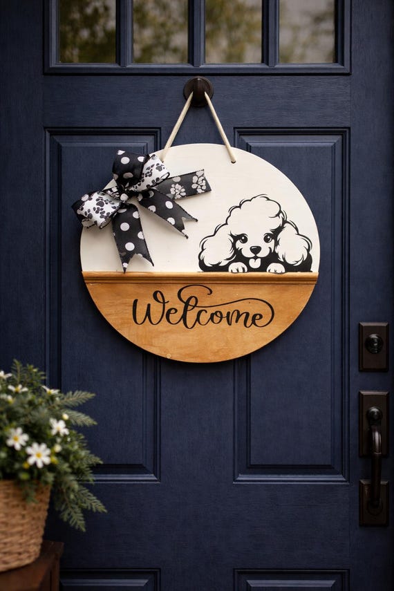 Handmade Poodle Welcome Sign, Farmhouse Front Door Decor