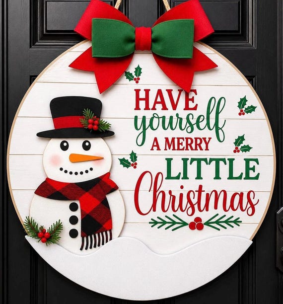 Handmade Snowman Door Hanger | Winter Christmas Porch Decor Sign