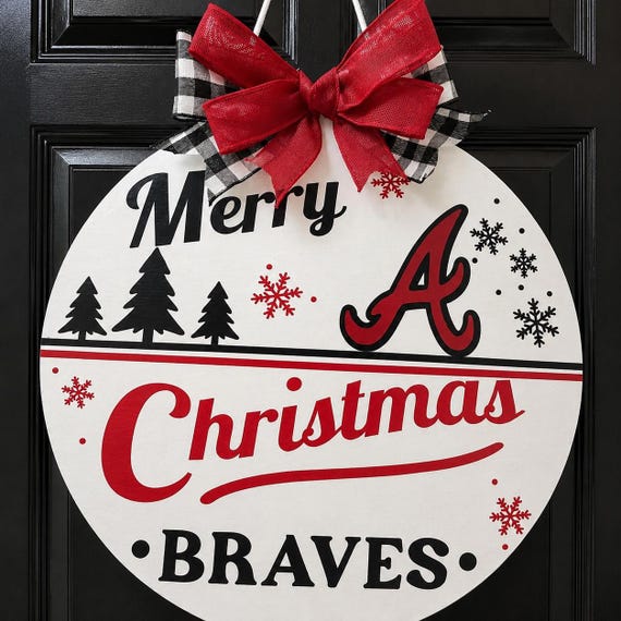 Atlanta Braves Merry Christmas Door Hanger | Baseball Holiday Porch Decor