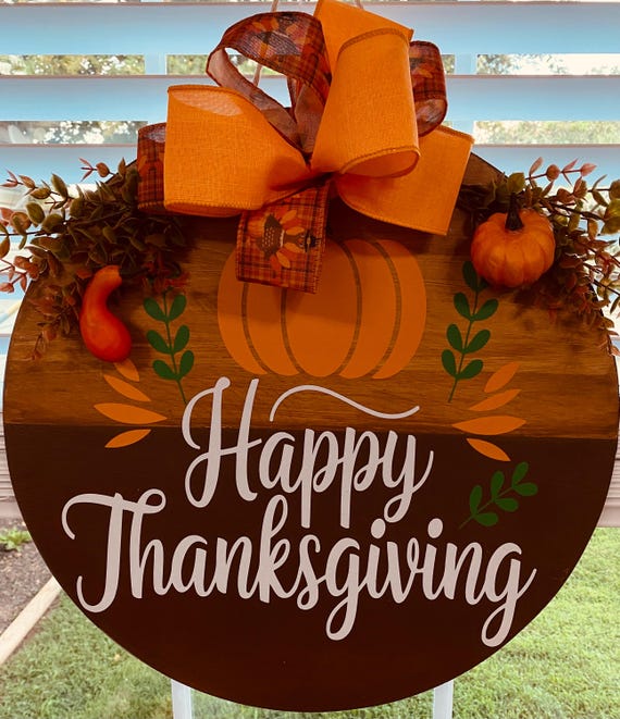Handcrafted Thanksgiving Door Hanger | Rustic Pumpkin Farmhouse Fall Decor