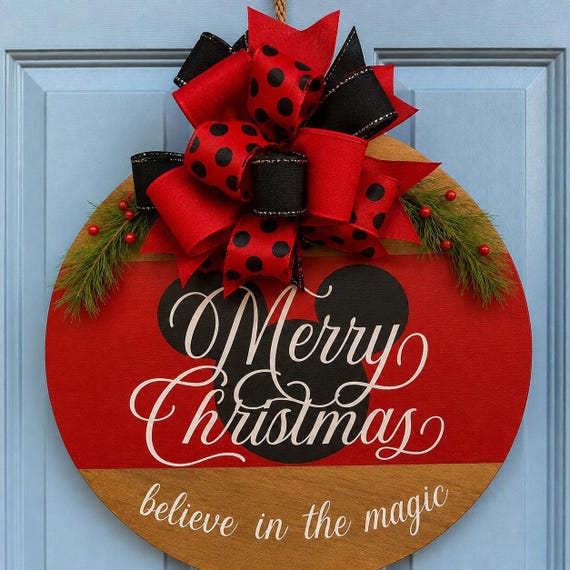 Merry Christmas Door Hanger | Believe Magic Farmhouse Holiday Sign, Home Decor, Wall Art