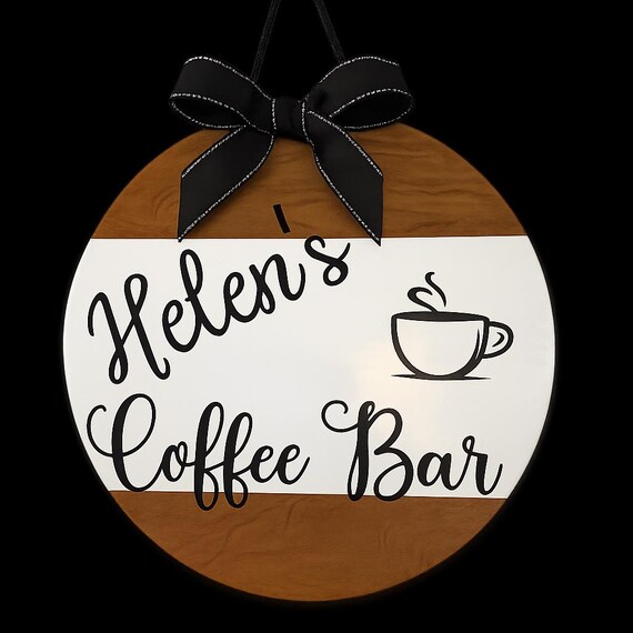 Personalized Round Wooden Coffee Bar Sign – Farmhouse Kitchen Decor