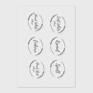 May include: A sheet of six circular stickers featuring wheat illustrations and text. The stickers are labelled with wheat varieties: Hard White, Soft White, Einkorn, Kamut, Hard Red, and Spelt. The text is in a handwritten style.