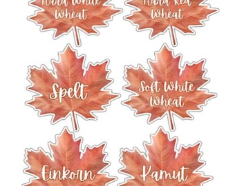 Fall Wheat Berry Stickers: Grains, Flour Labels, Autumn Leaves