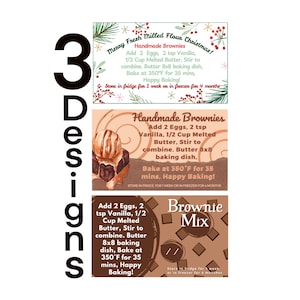 Kerst brownies mix receptkaarten 3 ontwerpen korrels op kleine plaatsen vakantieset vers gemalen bloem handgeschreven brieven feestelijke pot tag, png