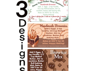 Christmas Brownies Mix Recipe Cards: 3 Festive Designs (PNG)