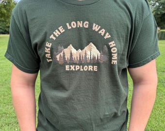 Take the long way home explore travel camp mens Unisex classic tee
