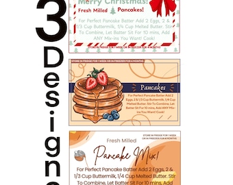 Christmas Pancake Mix Recipe Cards: 3 Festive Designs (PNG)