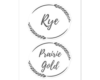 large Rye and Prairie Gold Wheat berries Sticker Label sheet for organizing and storage Grainsinsmallplaces