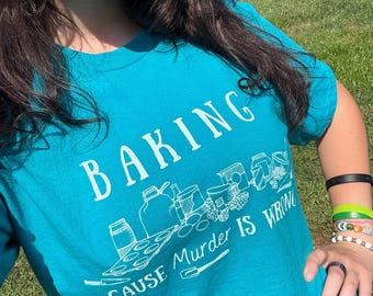 Cucinare perché l'omicidio è sbagliato, maglietta carina e divertente da fornaio, design 100% cotone, cupcake, muffin, pane, maglietta classica unisex