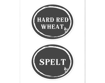 Groot stickervel met harde rode en spelt tarwebessen om te ordenen en op te bergen Grainsinsmallplaces