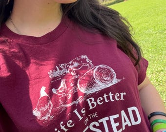 Life is better on the Homestead cute farm country chickens cow pig garden shirt Unisex classic 100% cotton  tee