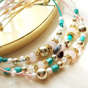 Boho Beaded Bracelet , (set 3 )Adjustable Friendship Jewelry with Gold Accents, Pastel Glass Beads, Minimalist summer Bracelet, Gift for her