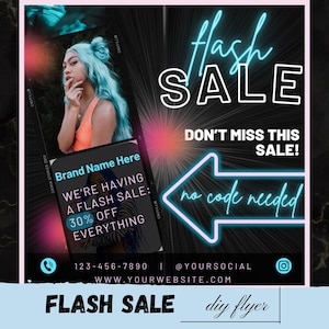 DIY Flash Sale Flyer, Hair Nails Lashes Wigs Braids Makeup Flyer Flash Sale, Boutique Cosmetics Flyer, Flash Sale Social Media Flyer