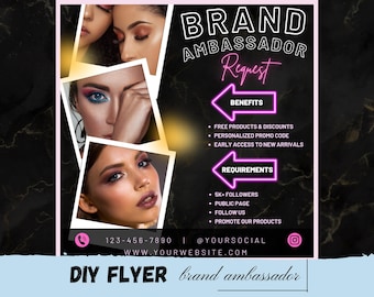 Plantilla editable de volante de embajador de marca: Búsqueda de modelos para redes sociales (Descarga digital)