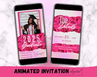 Invitación digital de graduación, invitación animada para fiesta de graduación (hazlo tú mismo), fiesta digital de graduación de 2025 con Evite, anuncio de graduación editable