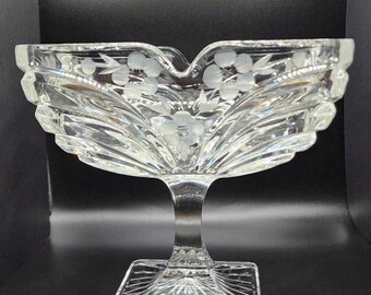 Vintage Etched Crystal Footed Fruit/Candy Bowl, Rare Find