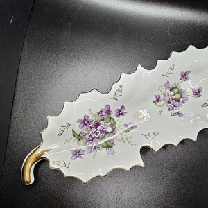 Vintage Old Nuremberg Bavaria Leaf Shape Fine China Candy Dish, Pansy design