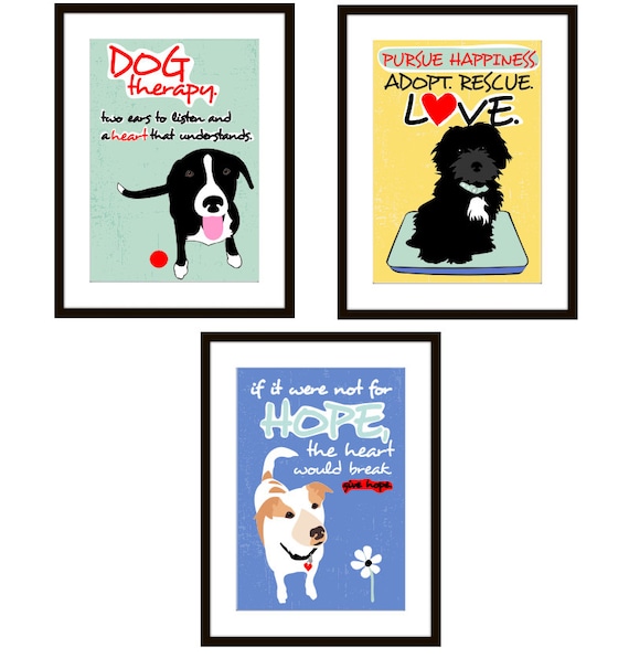 Items similar to Rescue Dog Art Set of 3 Matted Print s Wall Decor 8 x