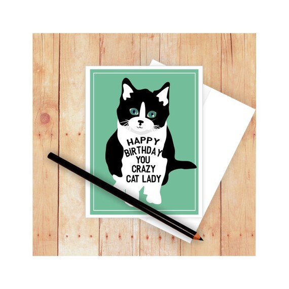 Crazy Cat Lady Birthday Card Cat Card Cat Greeting Card Cat Etsy