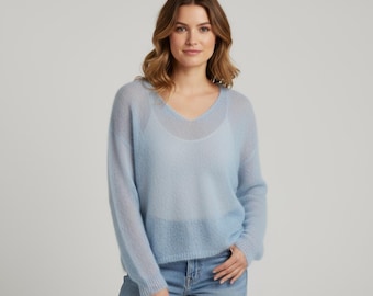 Mohair Strickpullover Handstrick Schiere weicher leichter Sommer Pullover Blend