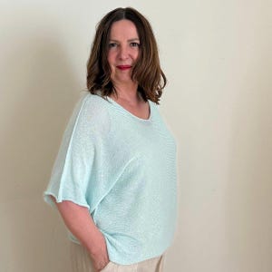 Pull 100 % coton pour femme – Haut en tricot léger, coupe ample, manches courtes, en fibres naturelles, tenue de vacances