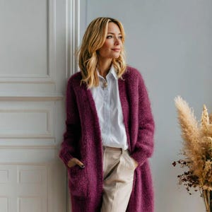 lange Mohair Strickjacke, Mohair cardigan, Mohair Jacke Handgestrickt Handmade ONE SIZE hellblau cardigan lang