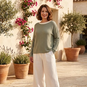 Maglione da donna 100% cotone – Maglia leggera, vestibilità ampia per taglie petite, maglione a maniche lunghe, maglione in fibra naturale, perfetto per le vacanze.