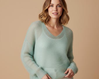 Mohair Strickpullover Handstrick Schiere weicher leichter Sommer Pullover Blend