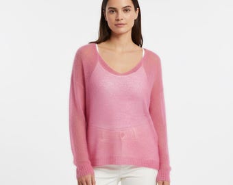 Mohair Strickpullover Handstrick Schiere weicher leichter Sommer Pullover Blend