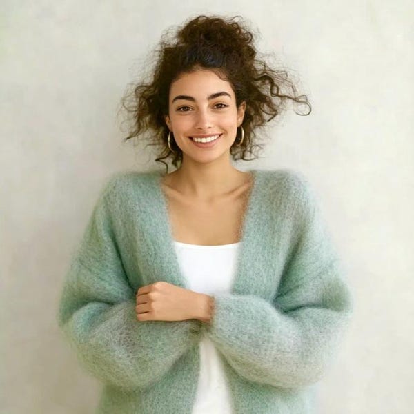 Cárdigan de mohair, tejido a mano, hecho a mano, talla única