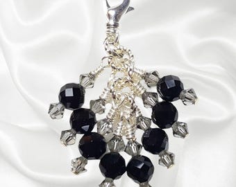 Black Diamond Crystals Beaded Purse Bag Charm Necklace Pendant