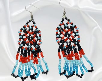 Red Black Turquoise Blue Southwestern Beaded Dangle Drop Chandelier Earrings