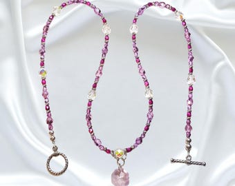Pink and Fuchsia Crystals Single Strand Statement Necklace Bracelet Earrings Set