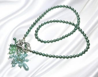 Teal Green Pearls Single Strand Necklace Wedding Bridal Set Matching Bracelets