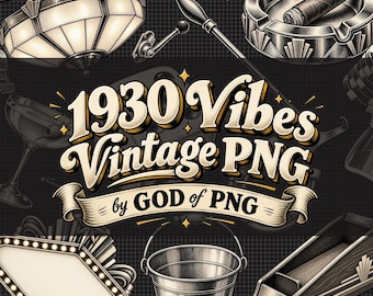 1930s Retro Casino PNG Clipart Bundle, Rubber Hose Art, Commercial Use