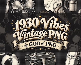 1930s Cartoon Clipart Bundle, Retro Scooter Summer Garage PNG (Digital Download)