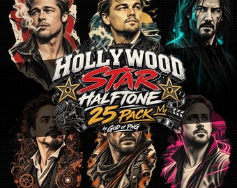 Hollywood Star Halftone Portrait PNG Bundle, 25 Actor T-Shirt Graphics (Digital Download)