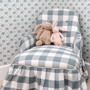 Childrens Upholstered Chair Blue Gingham