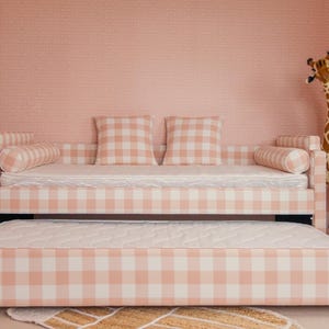 Pink Gingham Upholstered Day Bed with Pull-Out Trunk