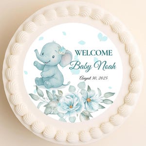 Blue Elephant Cake or Cupcake Topper – Edible Frosting Sheet for Baby Shower or Birthday