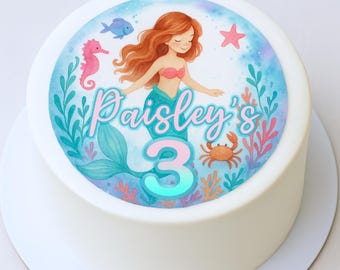 Mermaid Watercolor Personalized Cake/Cupcake Topper | Under the Sea Edible Image