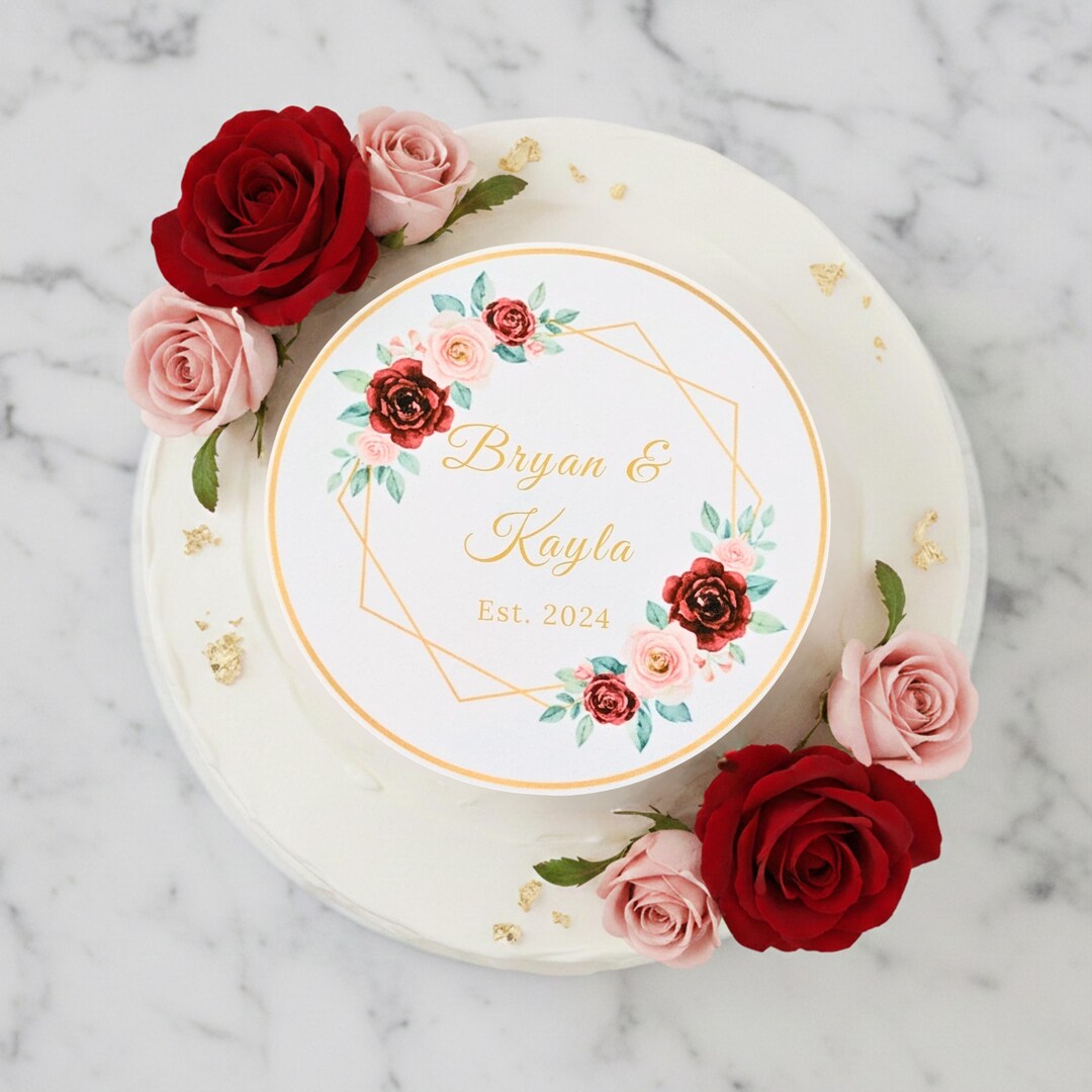 Stone Roses Cake Topper Personalized Floral Rose Edible Cake Topper, Wedding Anniversary ...