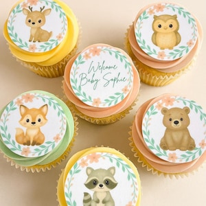 Woodland Animals Edible Cupcake Toppers: Custom Baby Shower Decorations