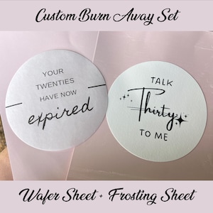 Custom Burn Away Cake Topper Set: Pre-Cut Wafer & Icing Sheets