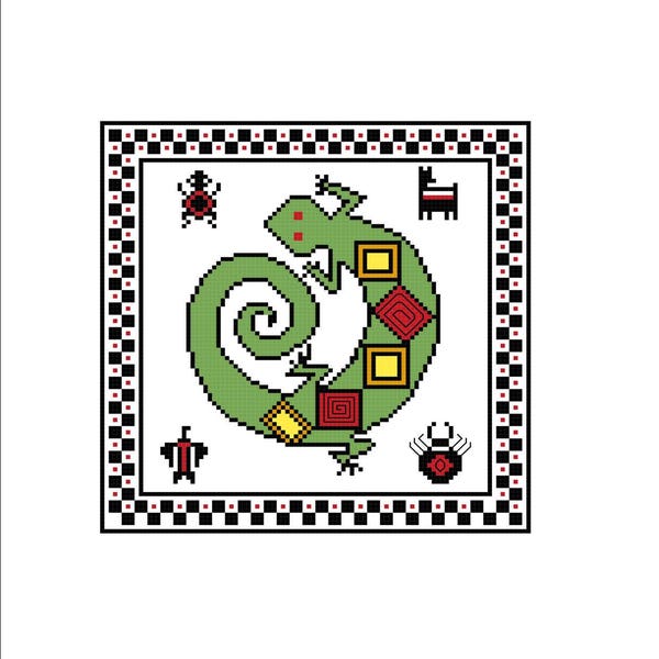 MIMBRES LIZARD Southwest By Design for Counted Cross Stitch or Needlepoint Pattern