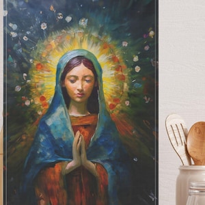 Virgin Mary Tea Towel Dish Cloth, Catholic Home Kitchen Decor, Catholic Mom Gift, Virgin Mary dish cloth, decor, Catholic gift ideas