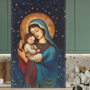 Virgin Mary & Baby Jesus Catholic Tea Towel, Catholic Dish Cloth Kitchen Decor, Catholic Gift for Her, Virgin Mary Catholic Home Decor