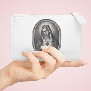 Katholische Schleiertasche, Mini-Clutch-Tasche, Jungfrau Maria Geldbörse, Vintage Kunst, Kopfbedeckungsgeschenk, Mantilla-Geldbeutel, kleine Massetasche