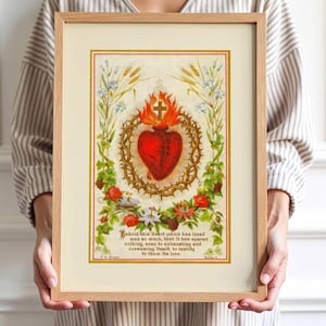 Sacred Heart of Jesus Vintage Holy Card Print – Catholic Unframed Poster - Museum Archival Quality Paper - Sacred Heart Gift Catholic Friend